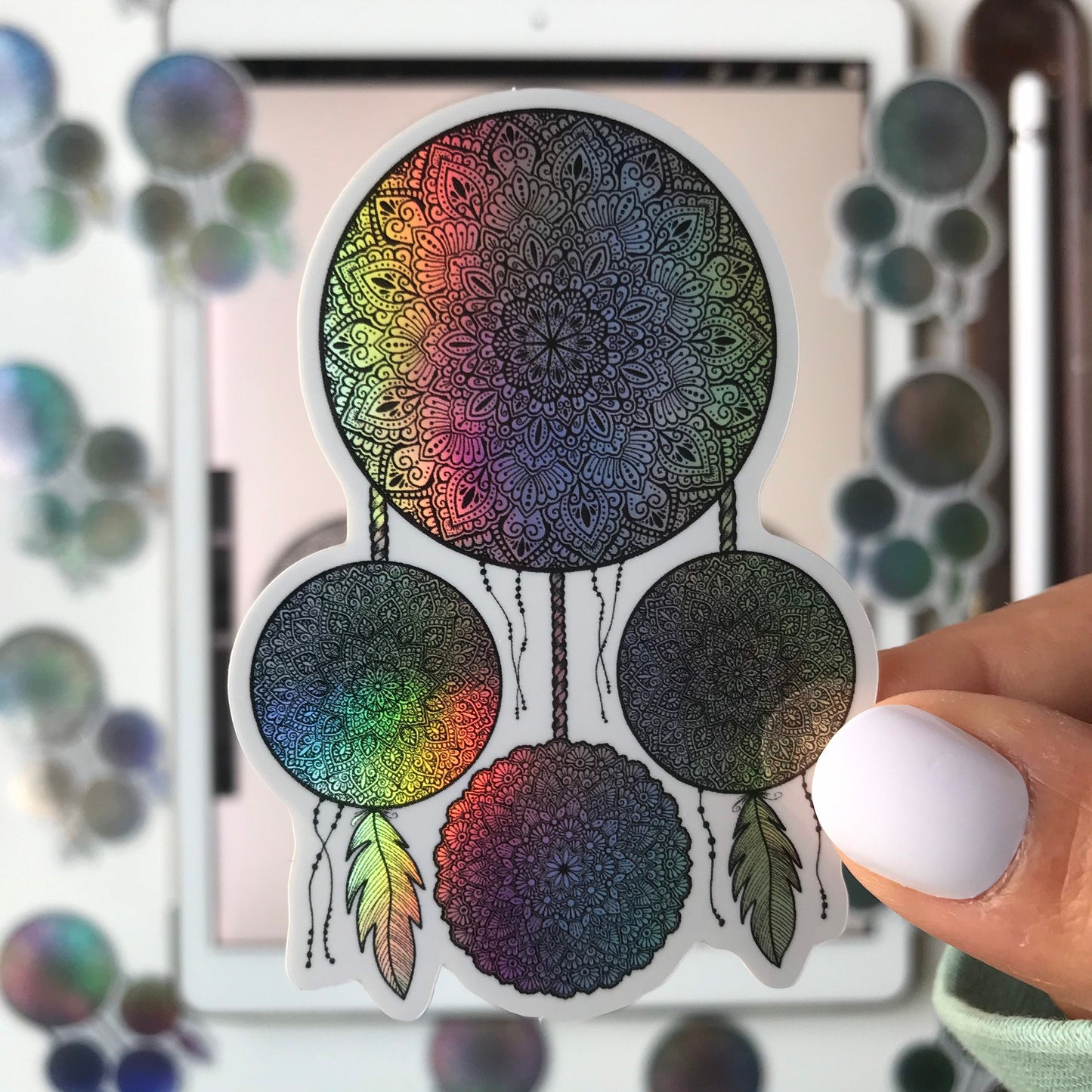 Holographic dreamcatcher mandala stickers