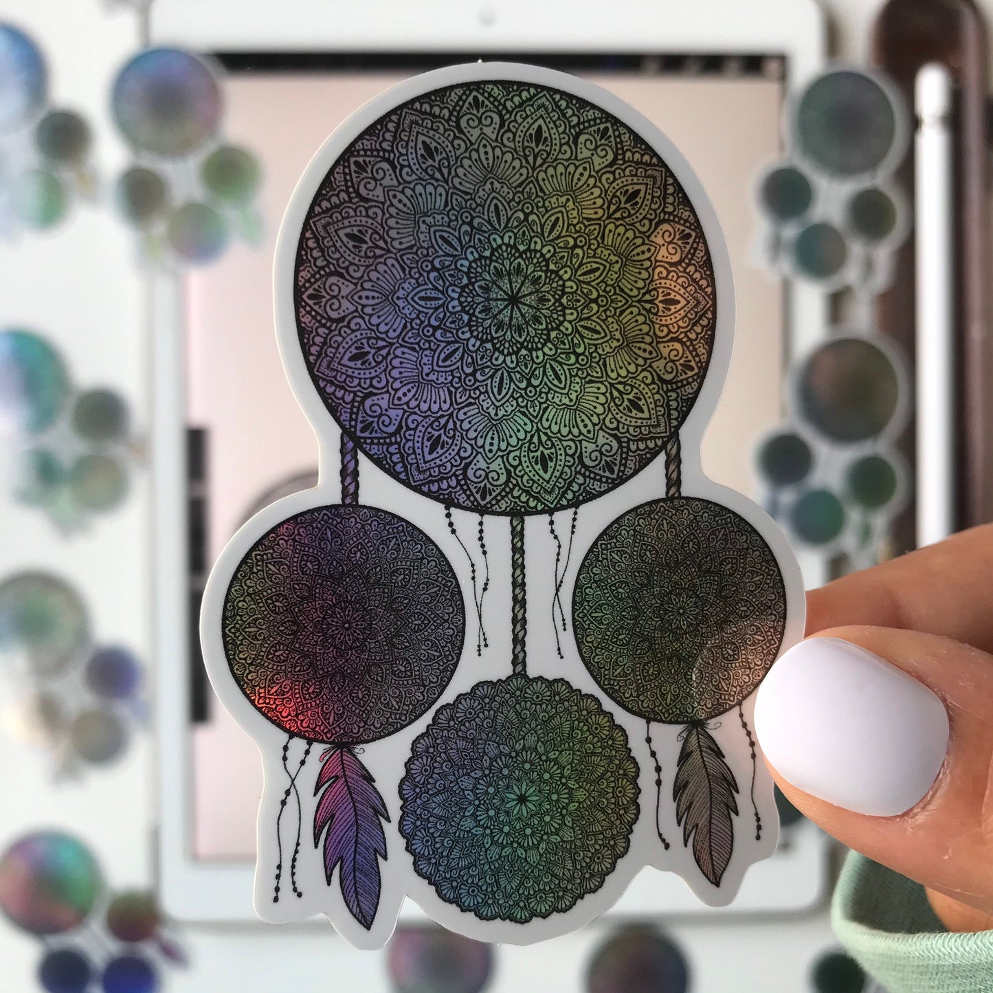 Holographic dreamcatcher mandala stickers