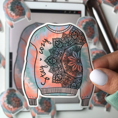 Stay cozy sweatshirt mandala sticker