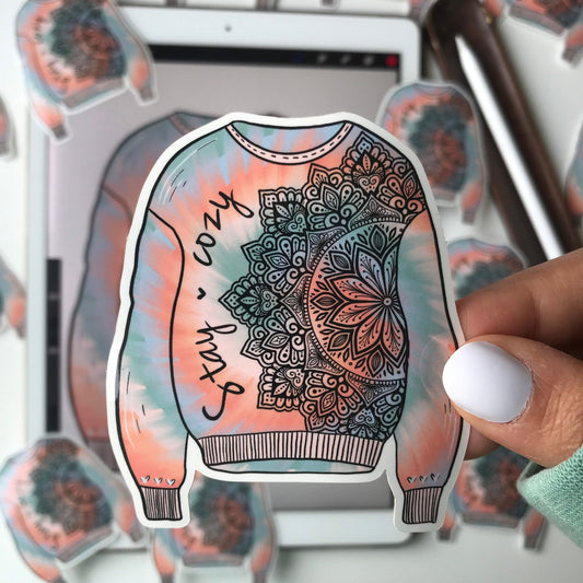 Stay cozy sweatshirt mandala sticker