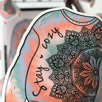 Stay cozy sweatshirt mandala sticker