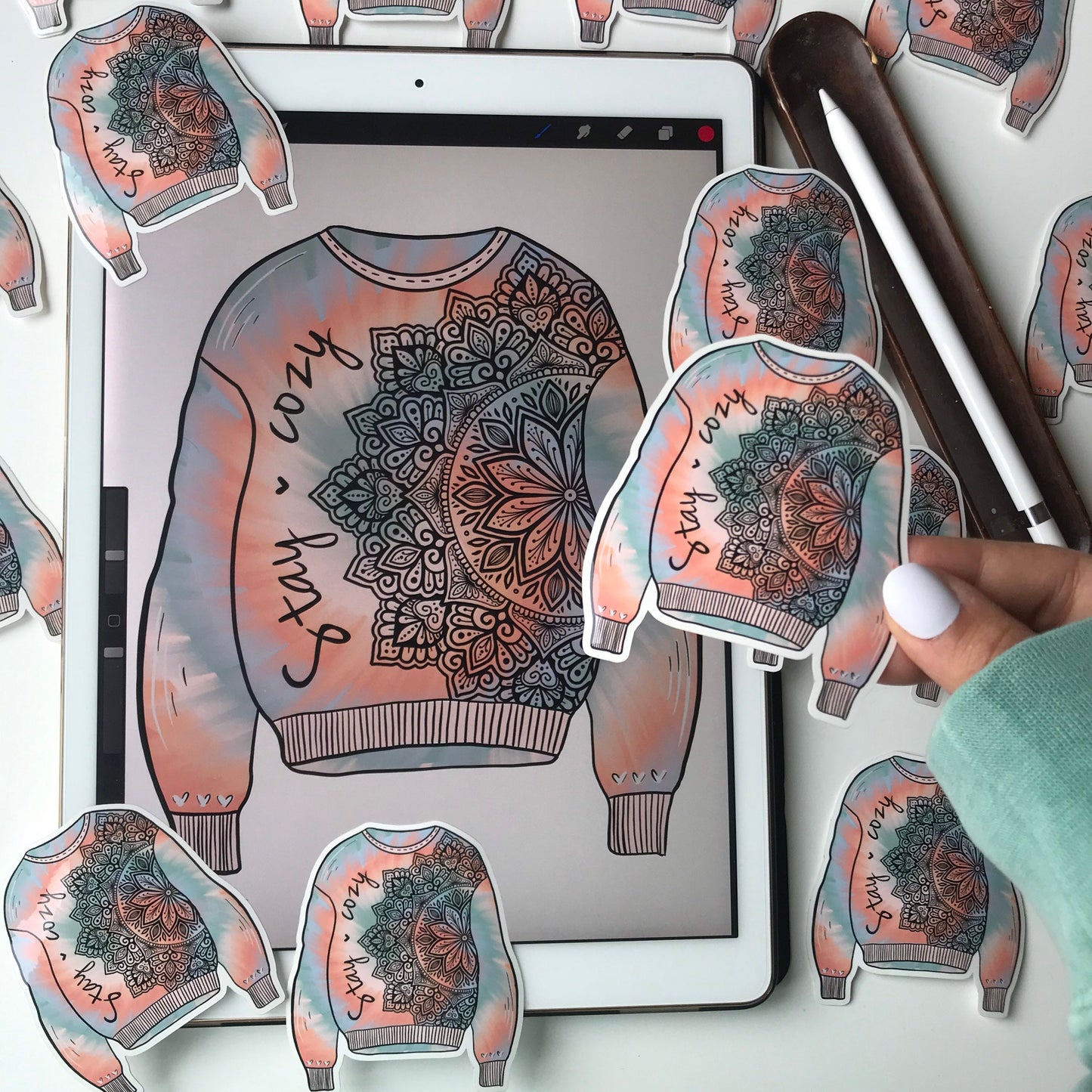 Stay cozy sweatshirt mandala sticker