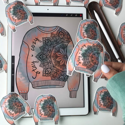 Stay cozy sweatshirt mandala sticker