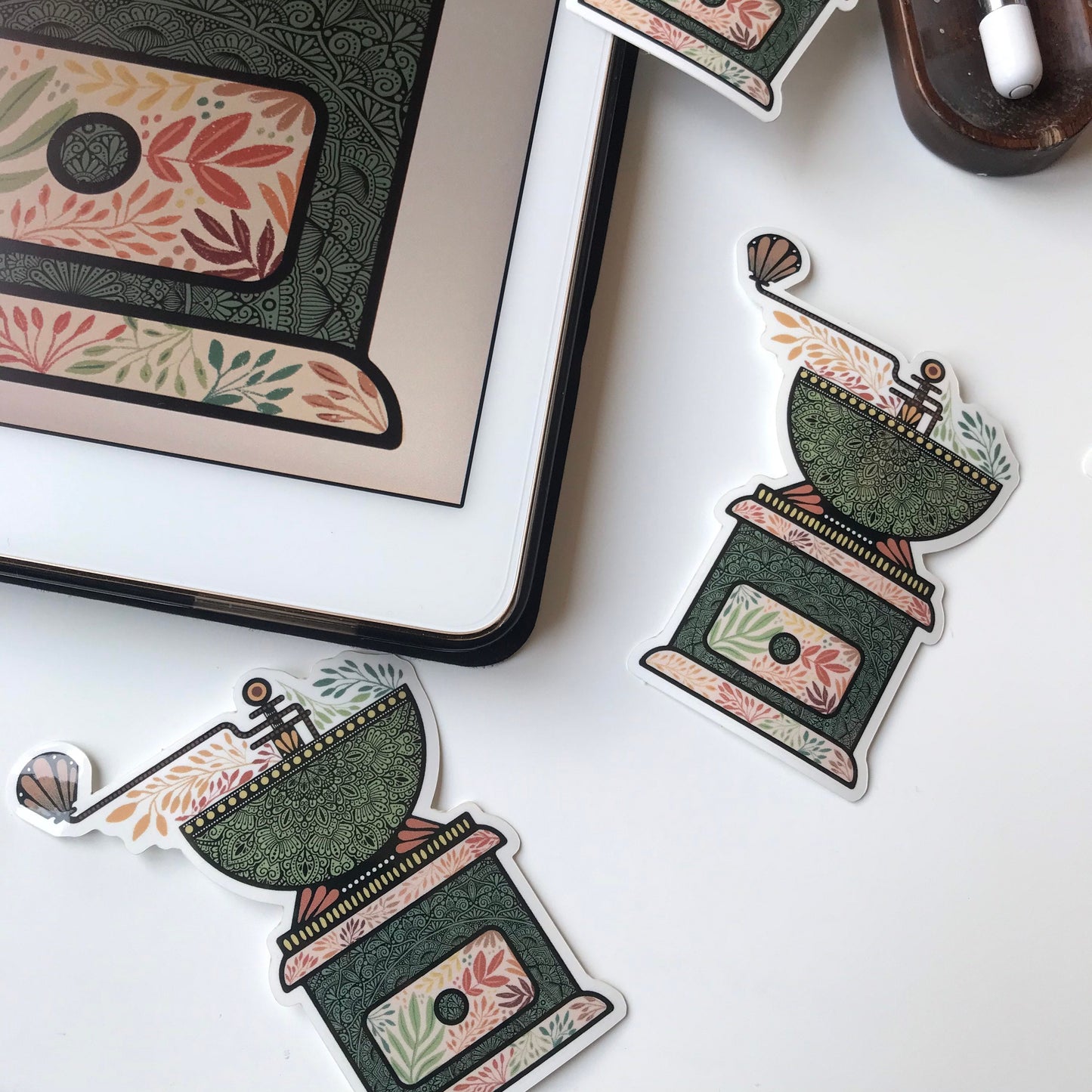 Coffee grinder mandala sticker