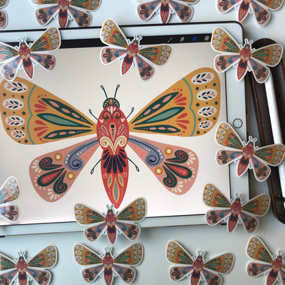 Folk moth illustration stickers