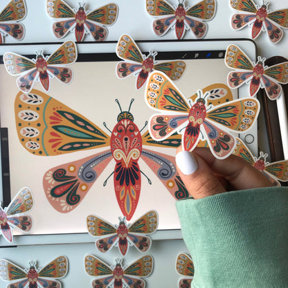 Folk moth illustration stickers