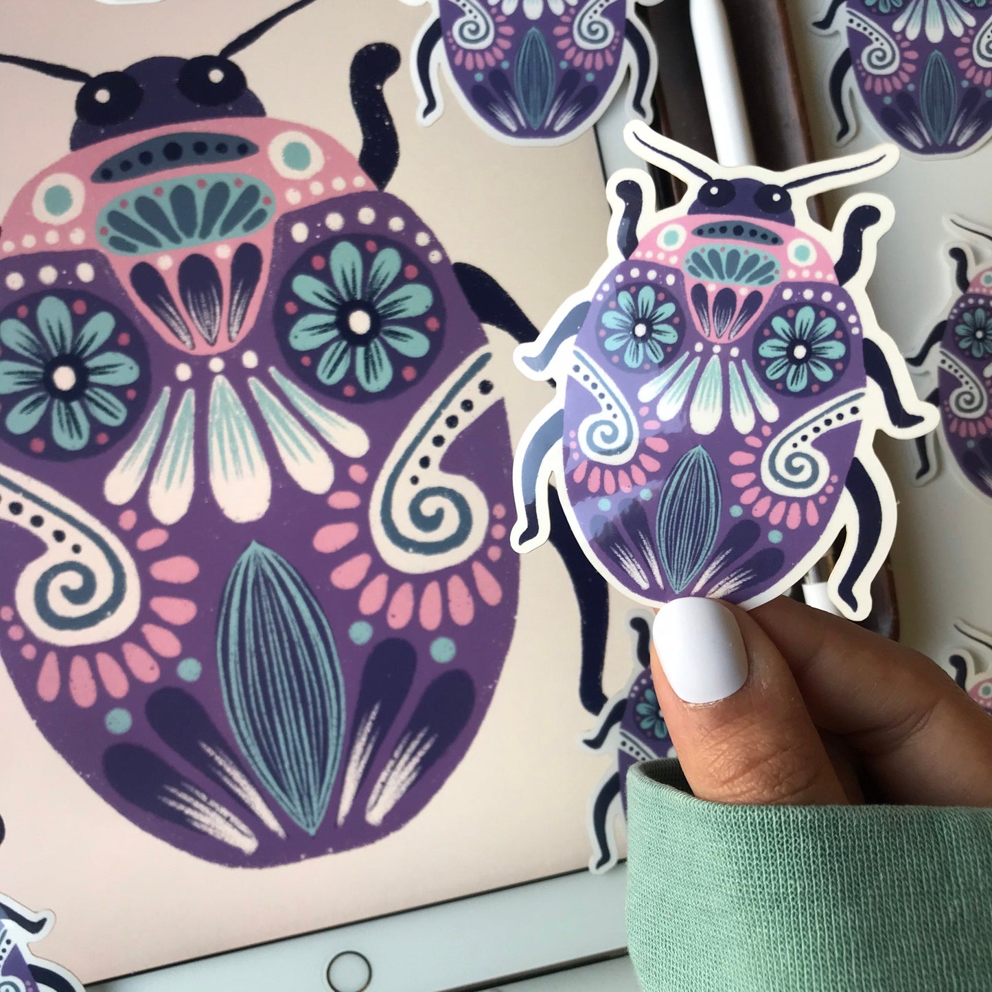 Bug illustration waterproof stickers