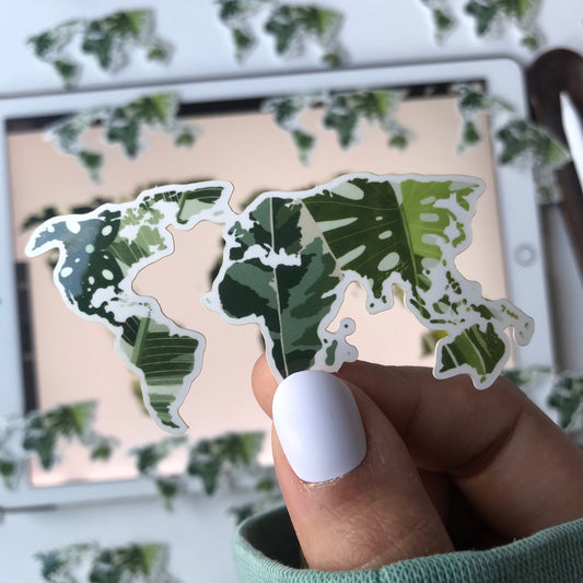 Plant world map waterproof sticker