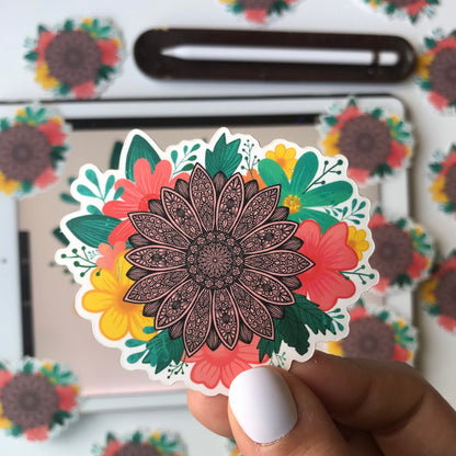 Floral mandala sunflower sticker
