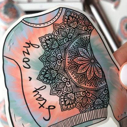 Stay cozy sweatshirt mandala sticker
