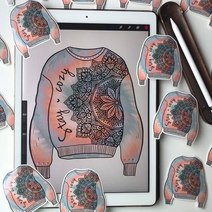 Stay cozy sweatshirt mandala sticker