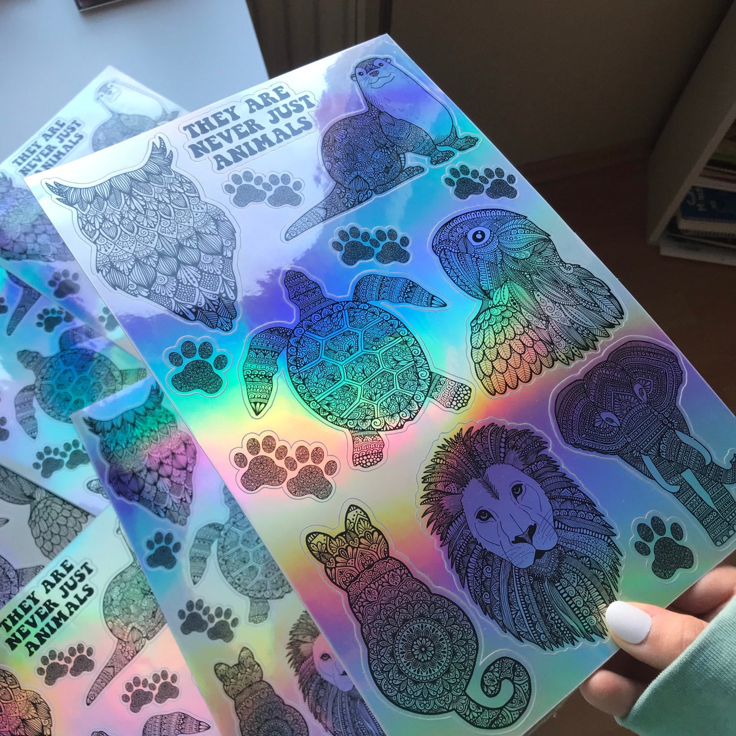 Zentangle animal holographic water sticker sheets