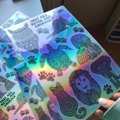 Zentangle animal holographic water sticker sheets