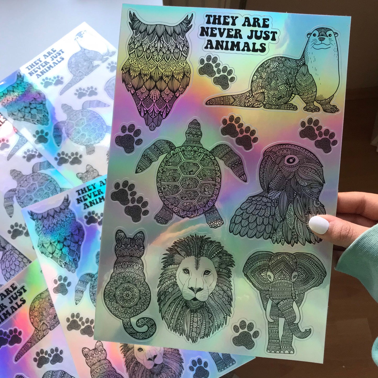 Zentangle animal holographic water sticker sheets