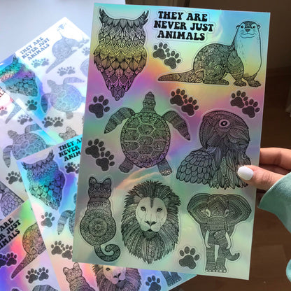 Zentangle animal holographic water sticker sheets