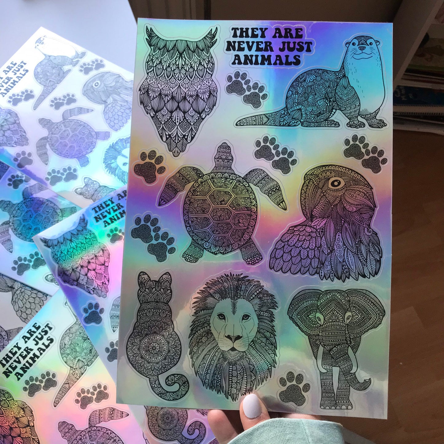 Zentangle animal holographic water sticker sheets