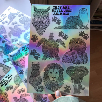Zentangle animal holographic water sticker sheets