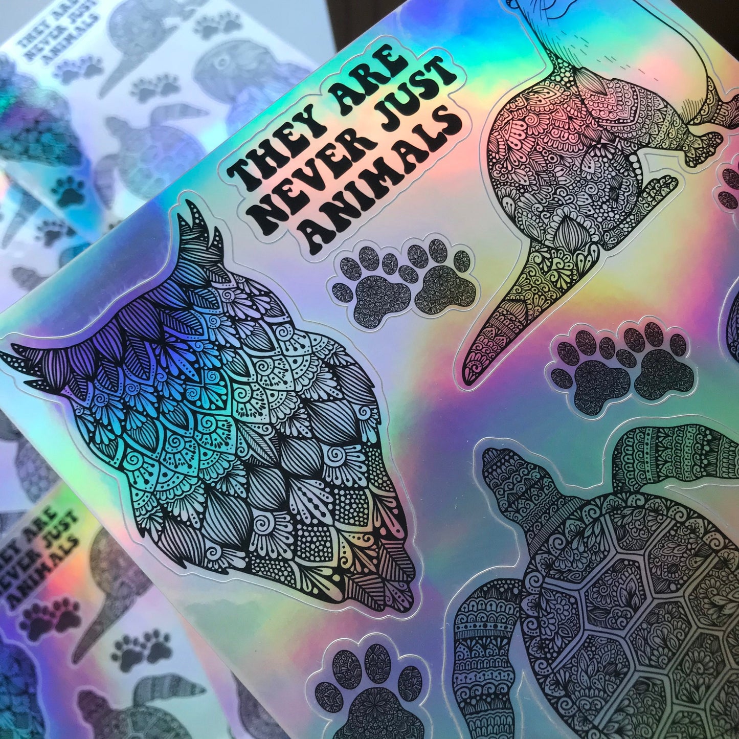 Zentangle animal holographic water sticker sheets