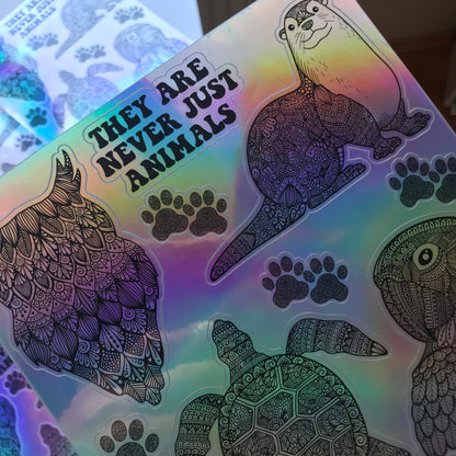 Zentangle animal holographic water sticker sheets