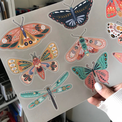 Moth illustration waterproof sticker sheet