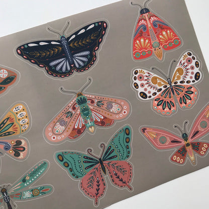 Moth illustration waterproof sticker sheet