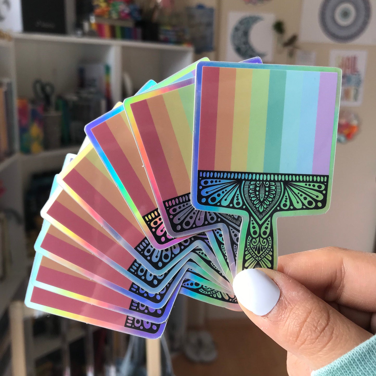 rainbow Brush mandala holographic