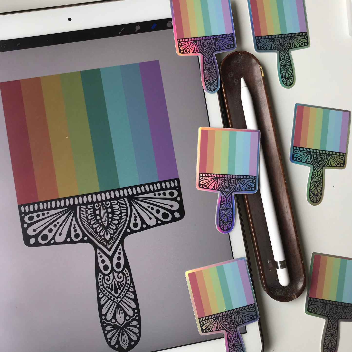 rainbow Brush mandala holographic