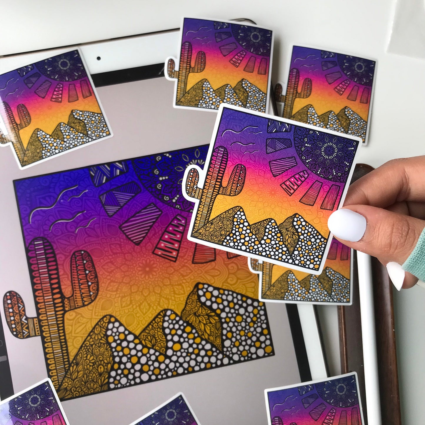 Zen mandala mountain waterproof sticker