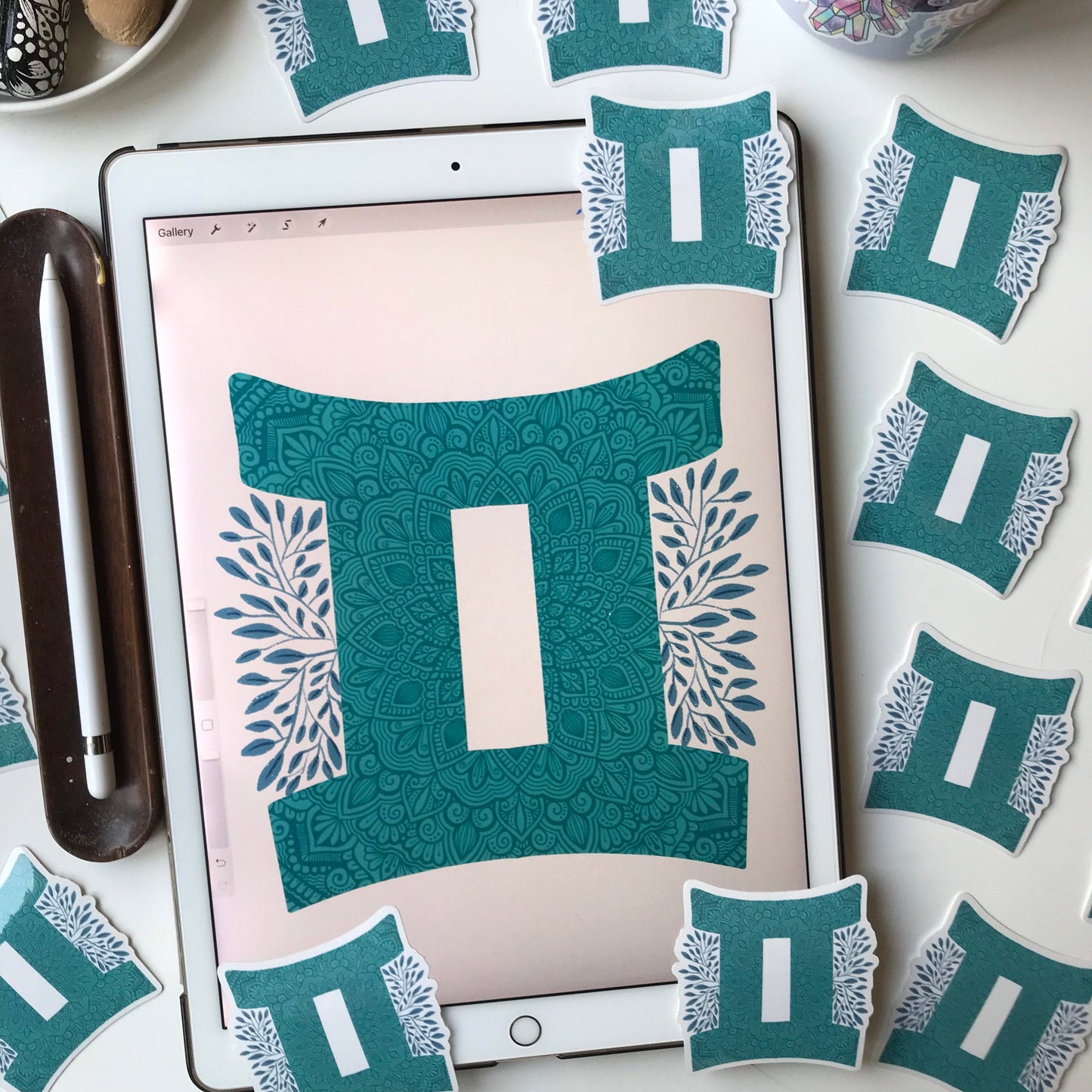 Gemini mandala waterproof stickers