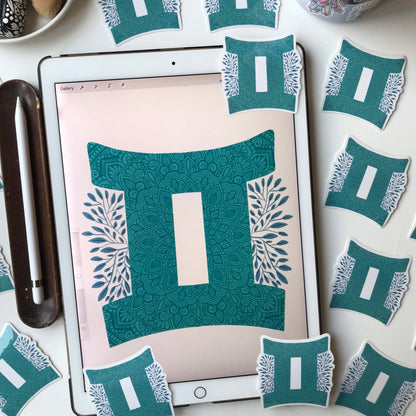 Gemini mandala waterproof stickers