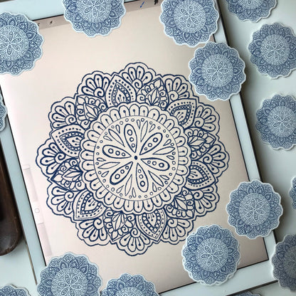 Blue sketch mandala waterproof sticker