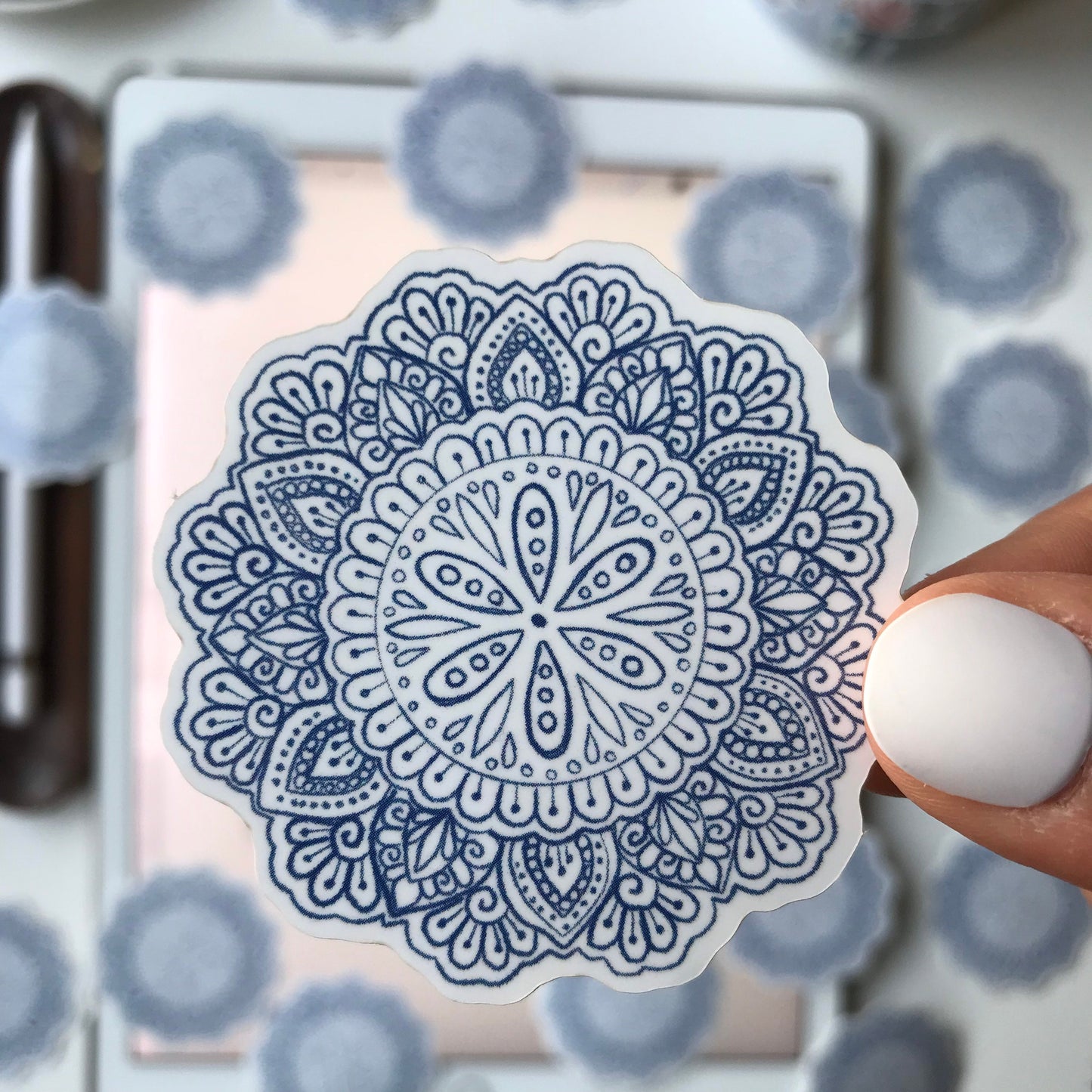 Blue sketch mandala waterproof sticker