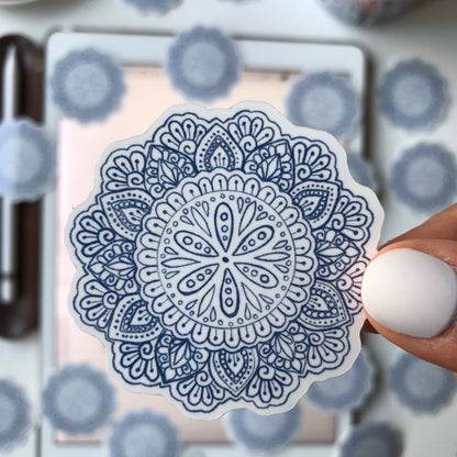 Blue sketch mandala waterproof sticker