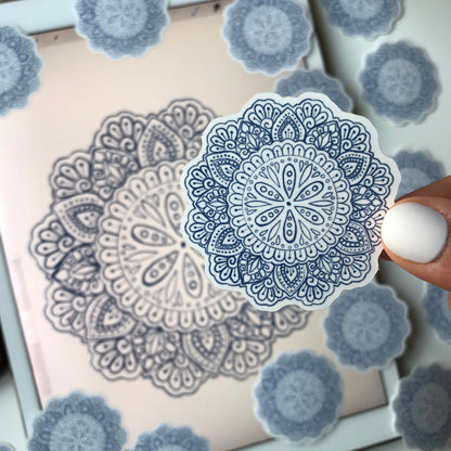 Blue sketch mandala waterproof sticker