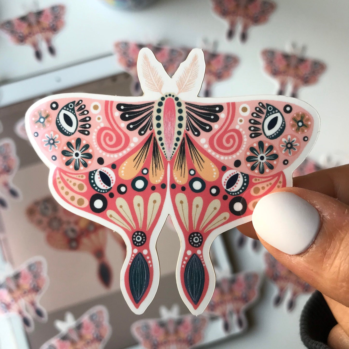 Cute folk moth waterproof sticker