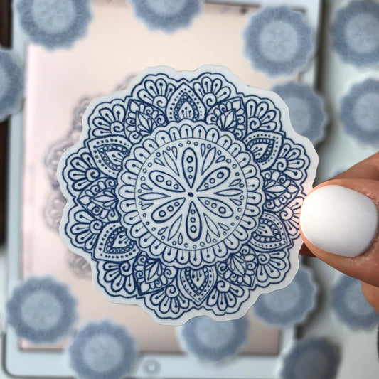 Blue sketch mandala waterproof sticker