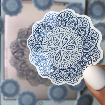 Blue sketch mandala waterproof sticker
