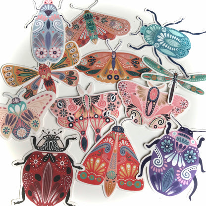 Cute insect waterproof sticker pack of 12