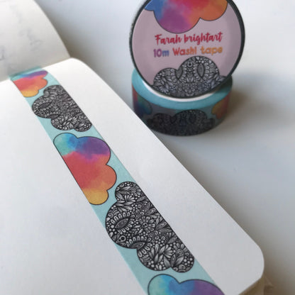 Rainbow zentangle cloud 10mm washi tape