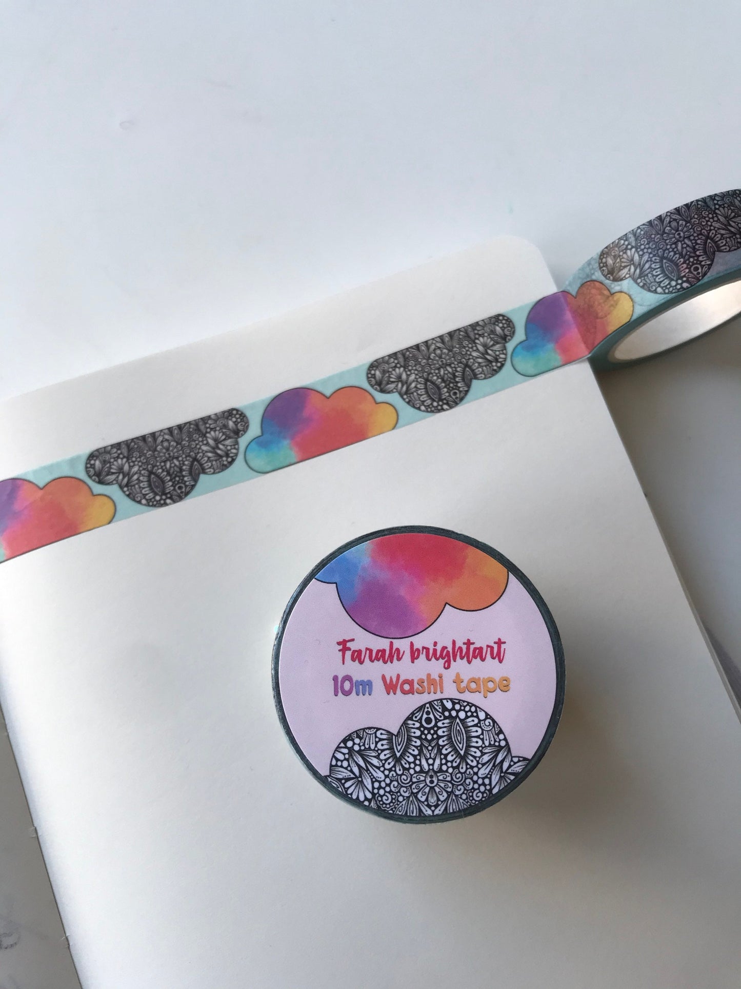 Rainbow zentangle cloud 10mm washi tape