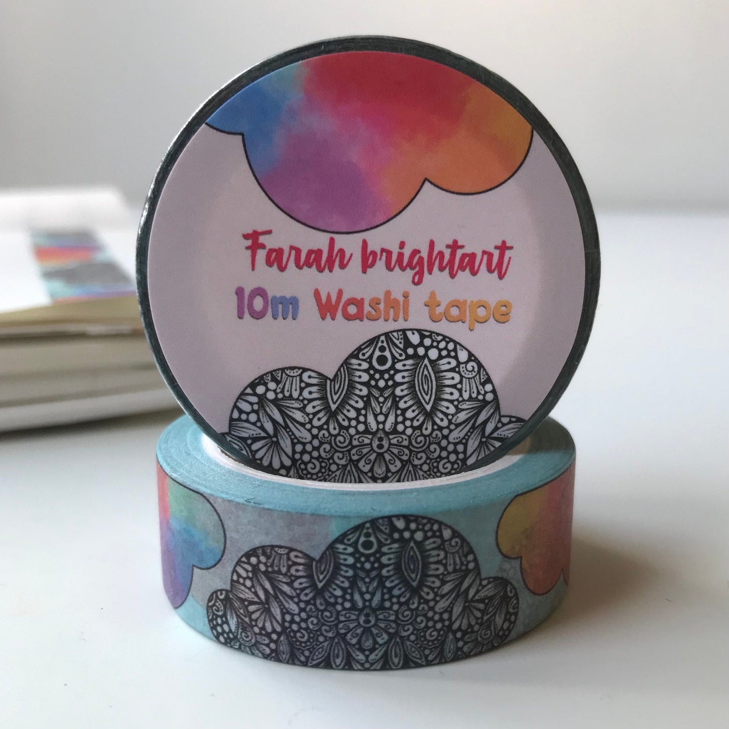 Rainbow zentangle cloud 10mm washi tape