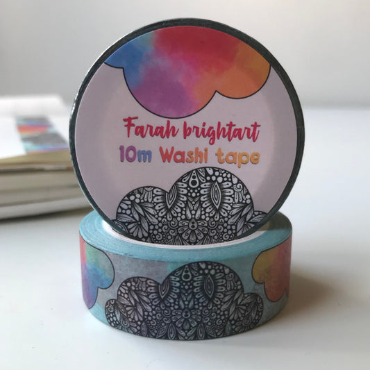Rainbow zentangle cloud 10mm washi tape