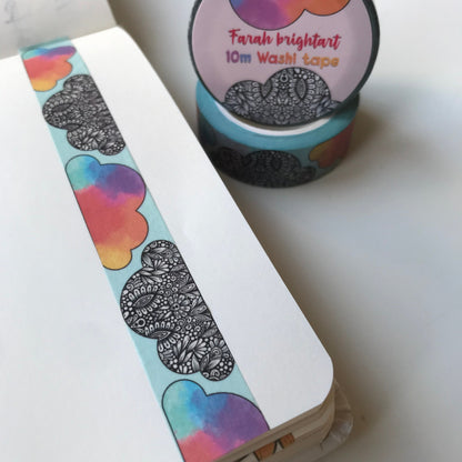 Rainbow zentangle cloud 10mm washi tape