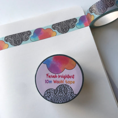 Rainbow zentangle cloud 10mm washi tape