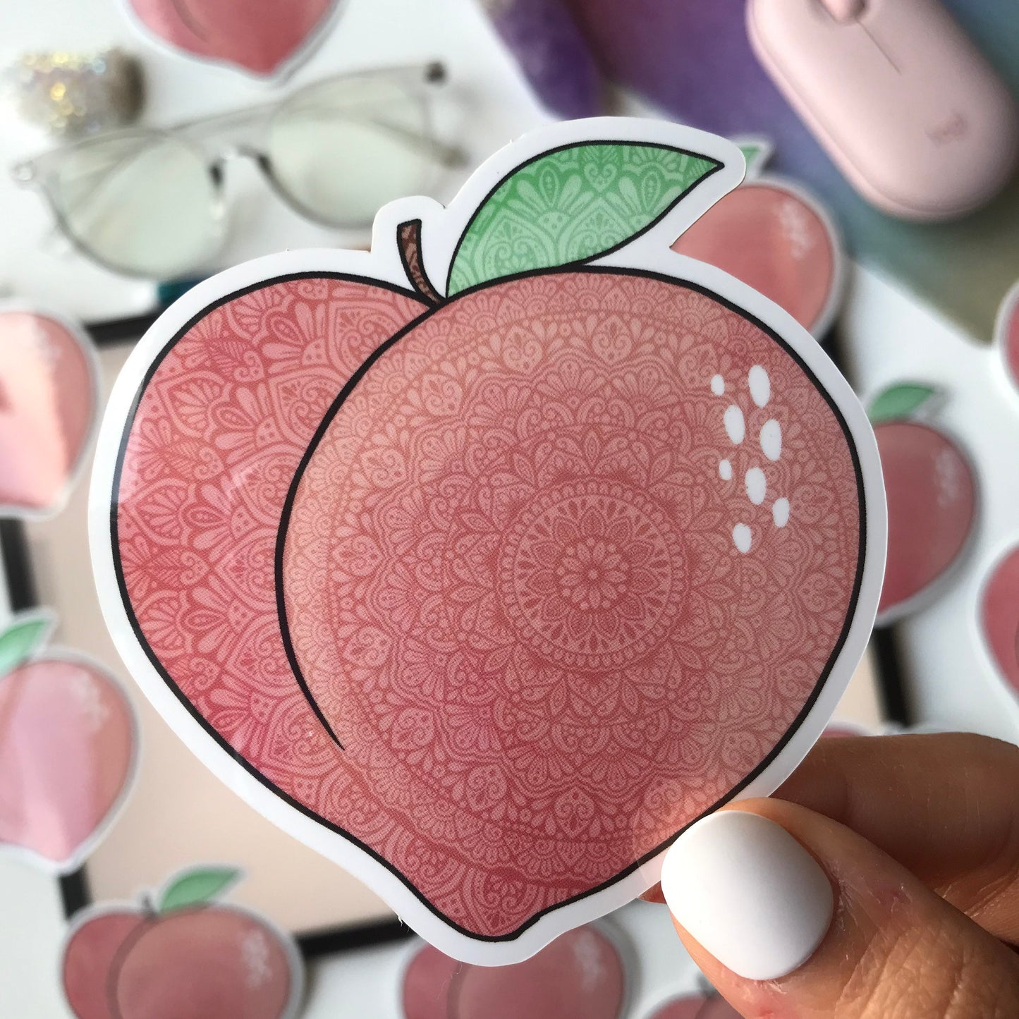 Peach mandala waterproof stickers