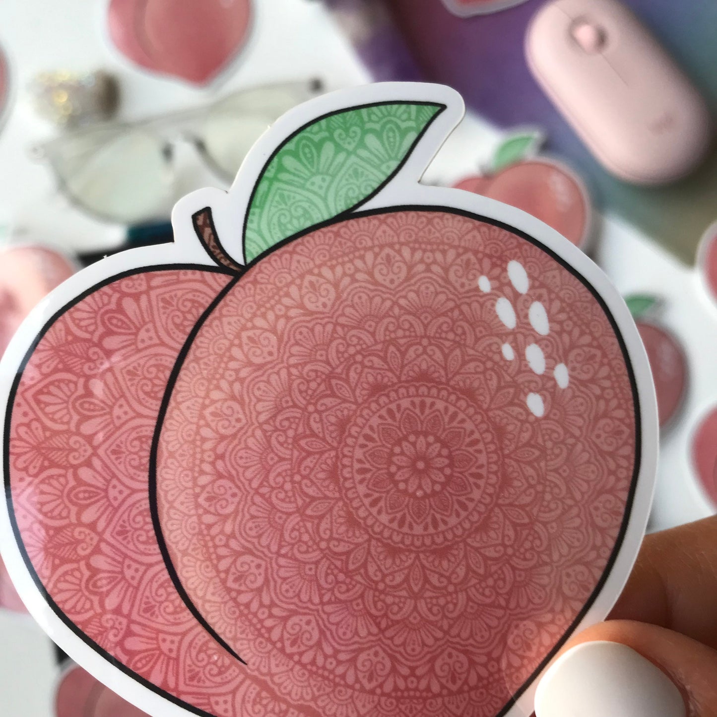 Peach mandala waterproof stickers