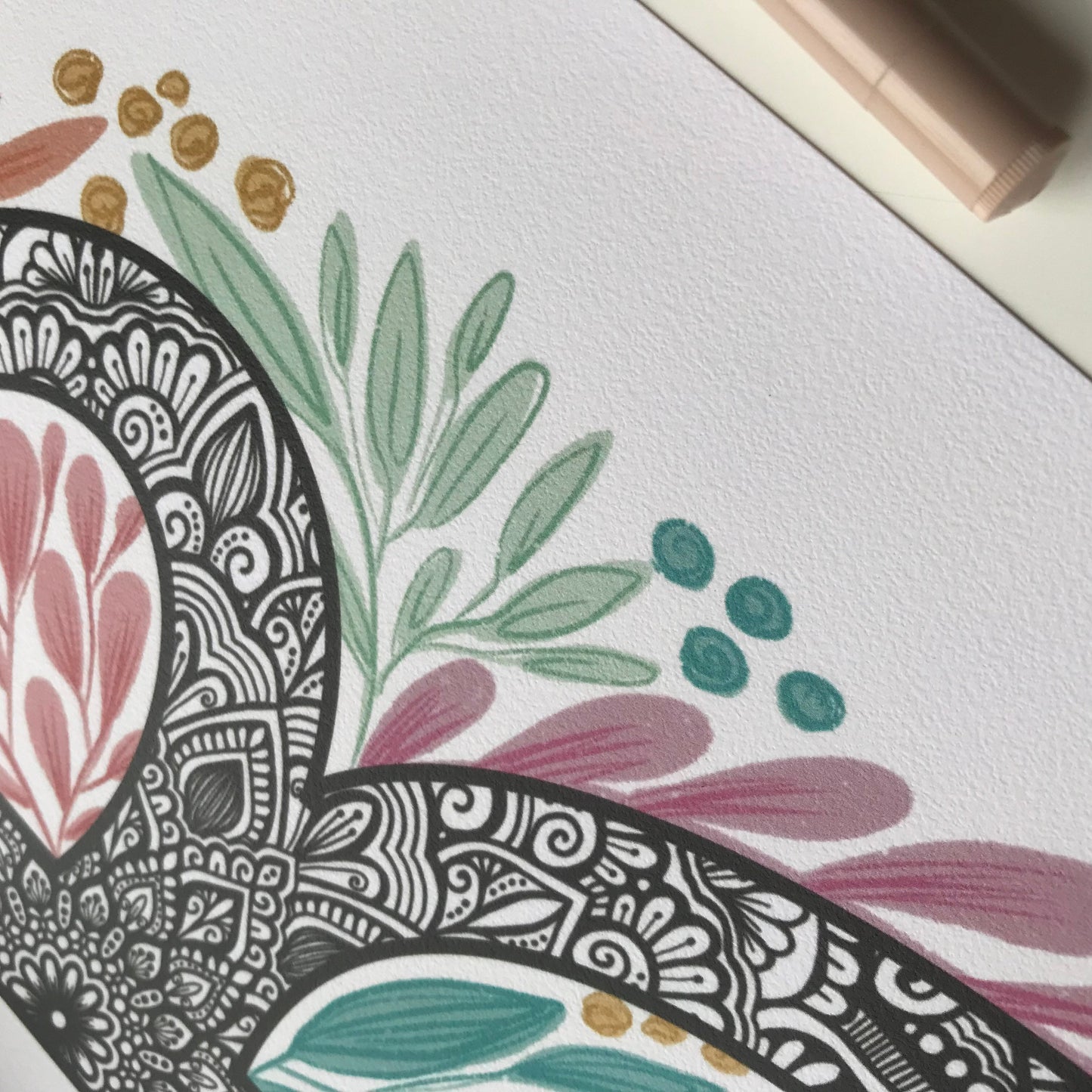mandala R letter with plant doodle