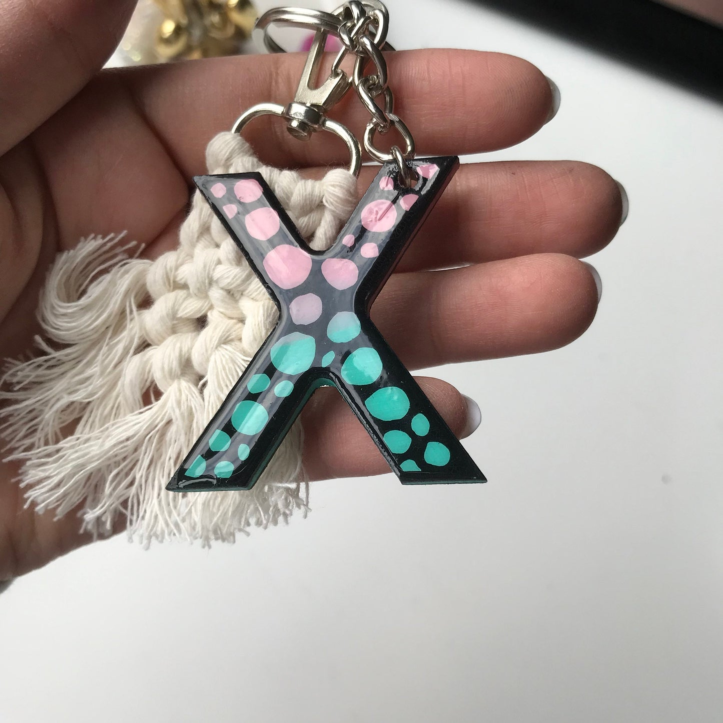 Zentangle X wooden letter keychain