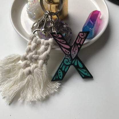 Zentangle X wooden letter keychain