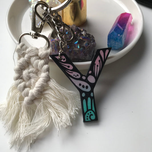 Zentangle Y wooden keychain letter